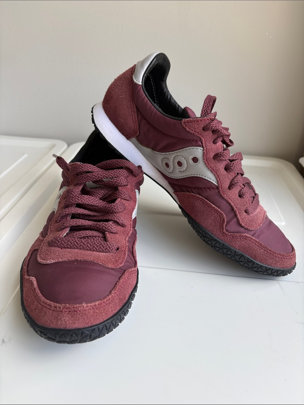 Saucony Women's Burgundy and Silver Lace-Up Sneakers